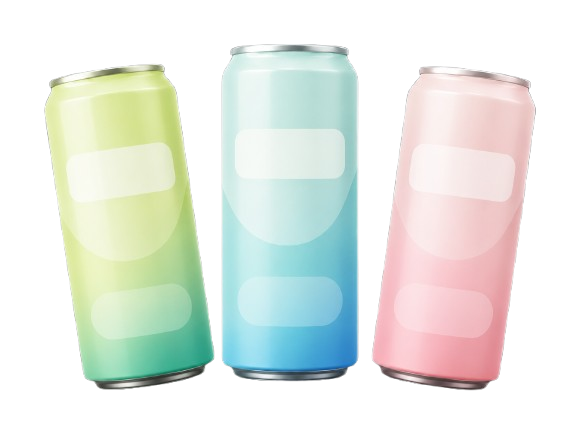 Three minimal concept cans for focus, hydration and low-caffeine daily energy